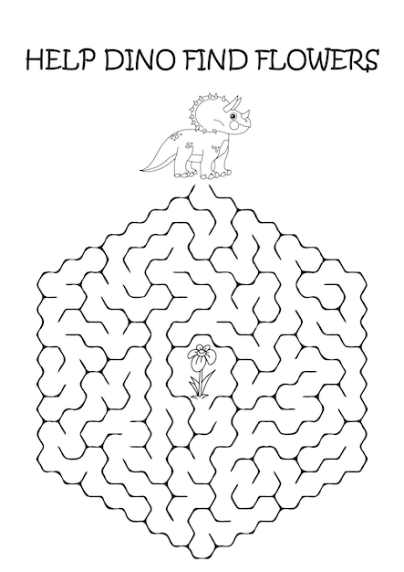 Children education page maze 2 dino character