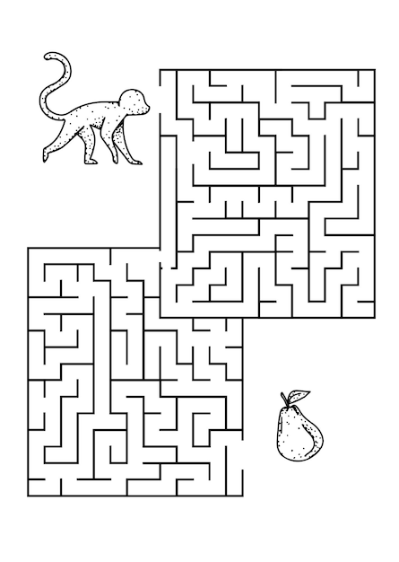 Children education page maze 2 help monkey for the fruit ilustration