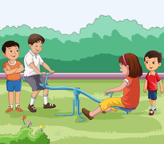 Children enjoying seesaw in the park