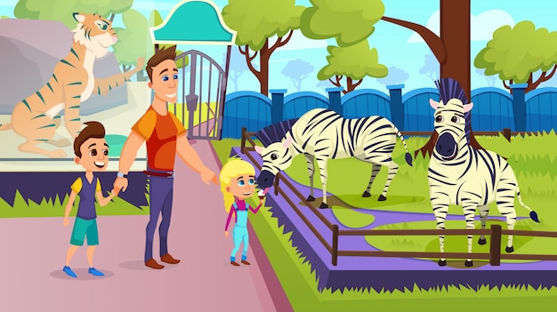 Children Feeding Zebra with Ice Cream in Zoo.