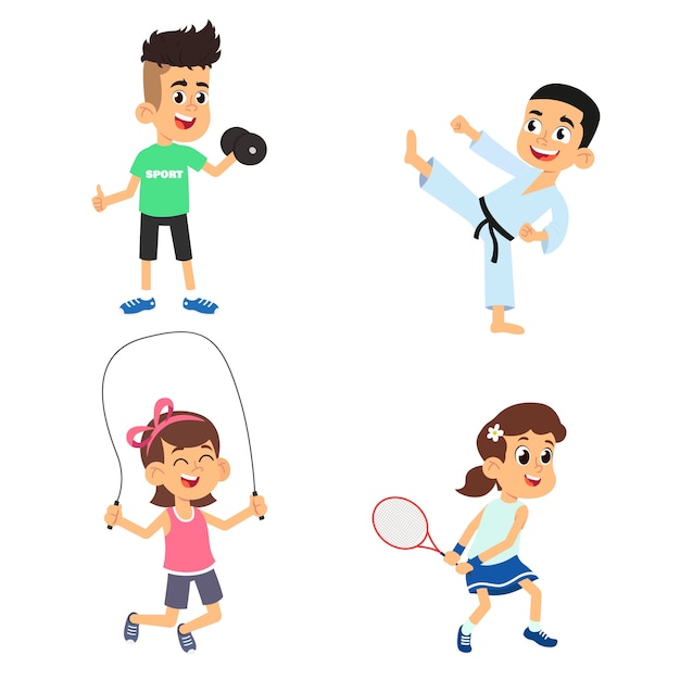 Children go in for sports.  illustration  on white background.