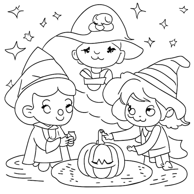 Vector children have a halloween party in the world of dreams coloring book for kids vector