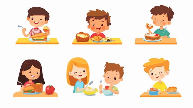 Vector children having breakfast together kids mealtime fun