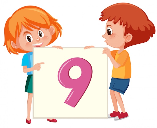 Children holding number nine card