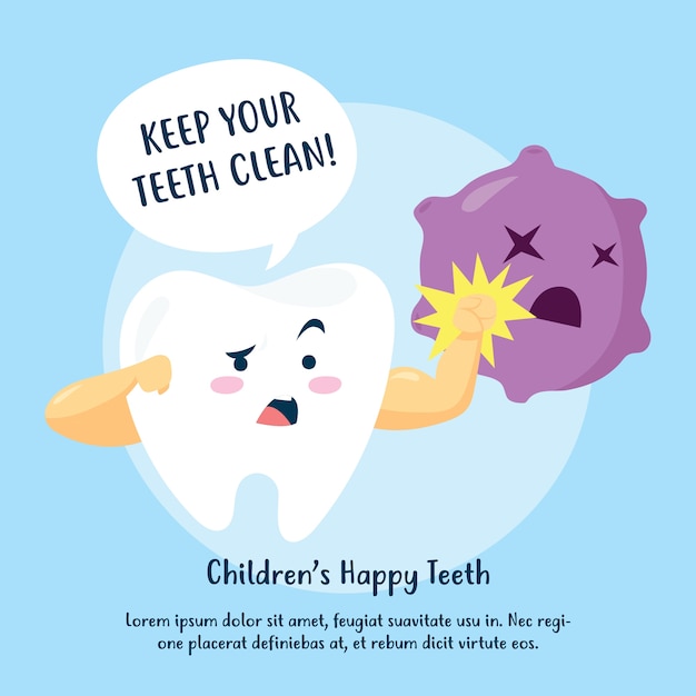 Children hygiene poster campaign. Tooth brushing and mouth health vector poster design