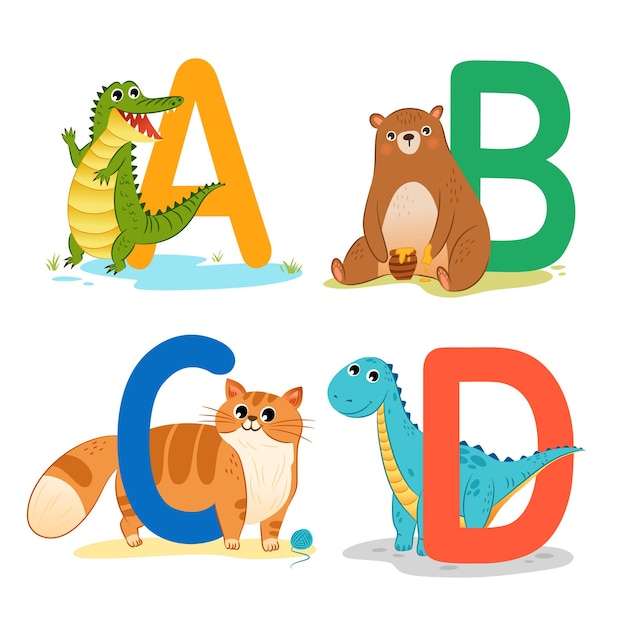 Vector children learning animal alphabet