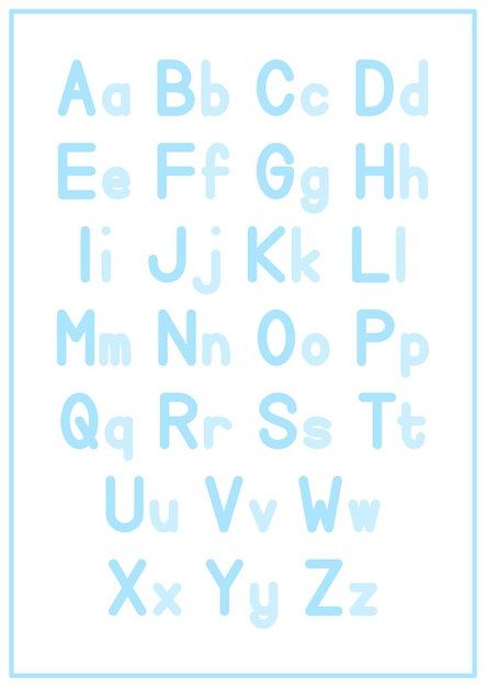 Children Learning Printable Alphabet Poster Uppercase and Lowercase in Blue Color