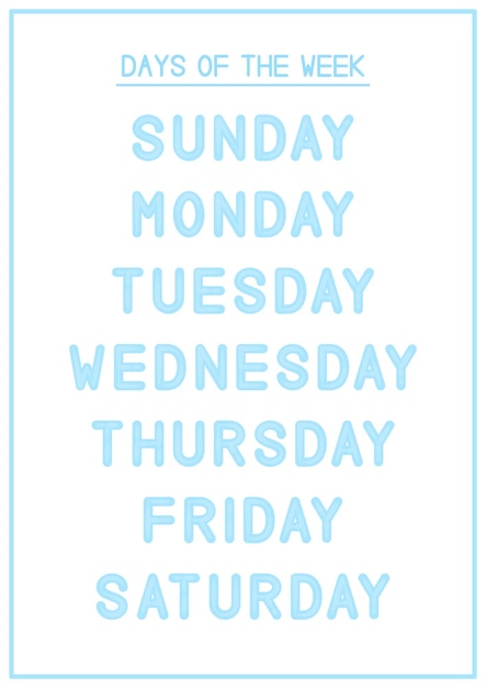 Children Learning Printable Days of the Week Poster in Blue Color