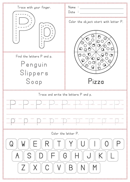 Children Learning Printable Tracing Coloring and Writing Alphabet P