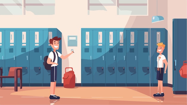 Vector children in locker room physical education teach