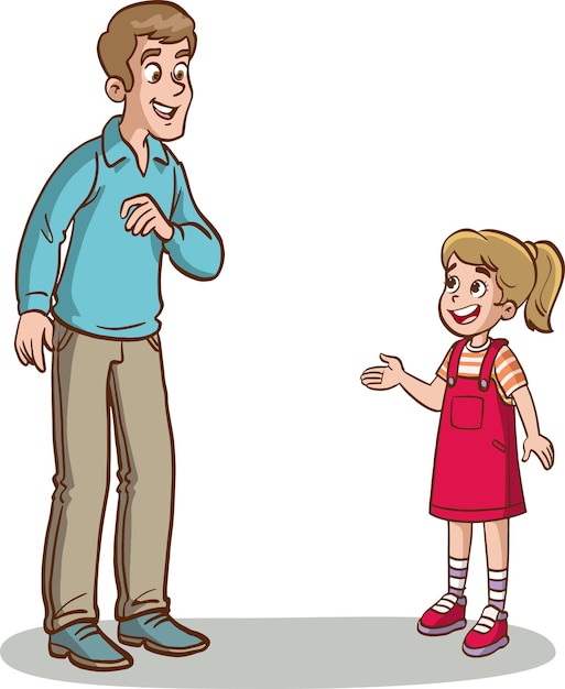 children and man standing talking.father and children talking vector