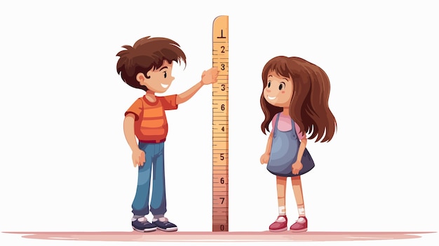 Children Measuring Height for Growth Progress Cartoon