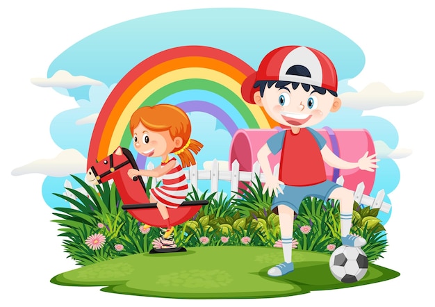 Children outdoor scene isolated