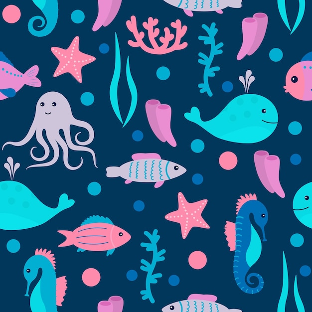 children pattern with underwater animals