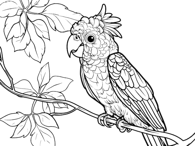 Children picture coloring book parrot sits on a branch generative ai vector