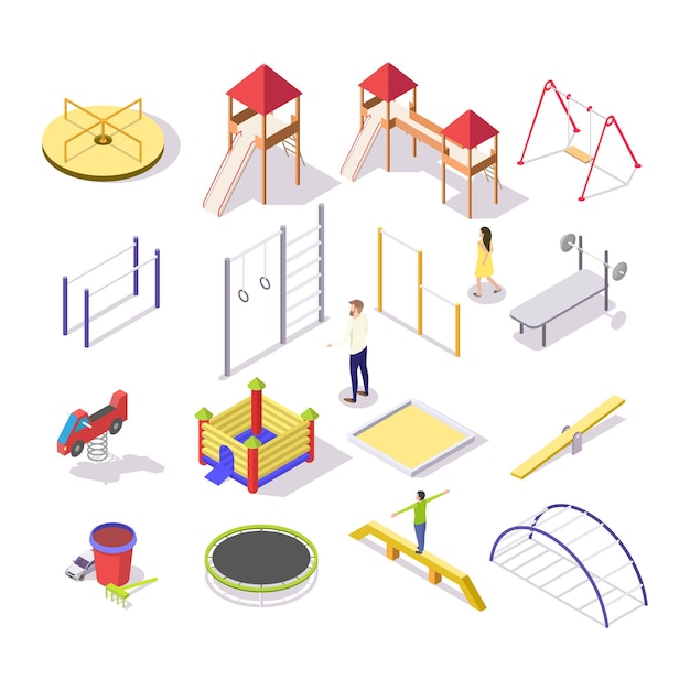 Children playground icon set vector isometric isolated illustration