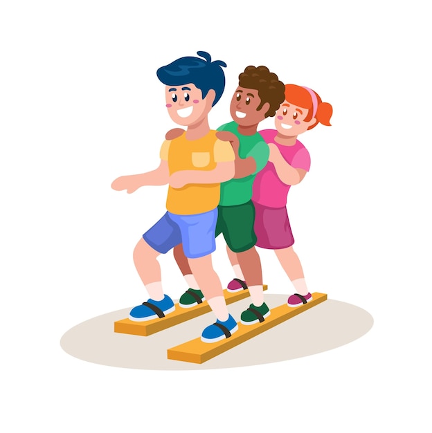 children playing bakiak aka clogs traditional game cartoon illustration vector