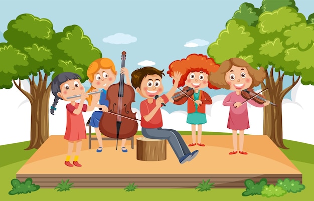 Children playing music in the park