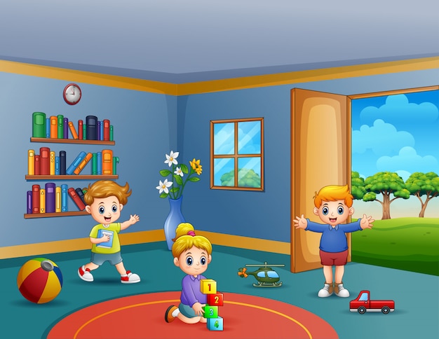 Children playing their toys inside the room