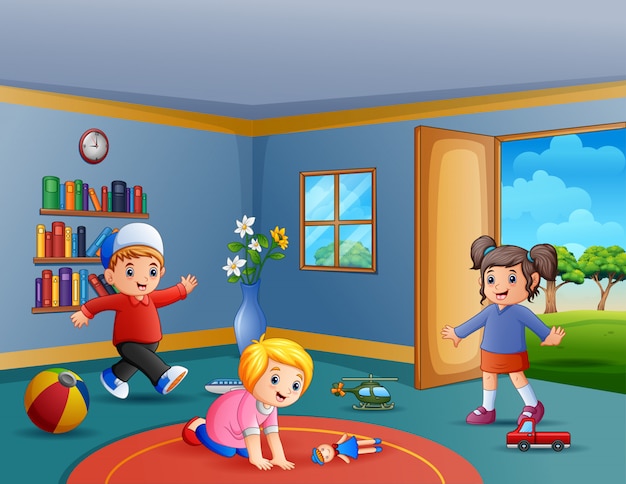 Children playing their toys inside the room