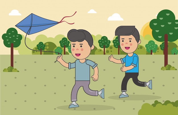 Children playing with a kite