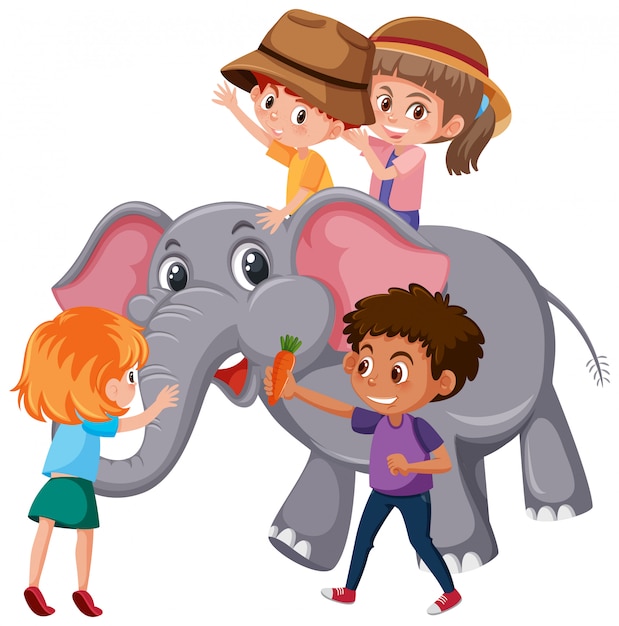 Children riding an elephant