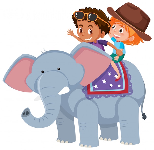 Children riding an elephant