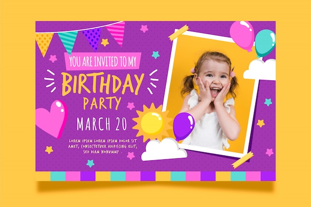 Children's birthday card invitation with photo