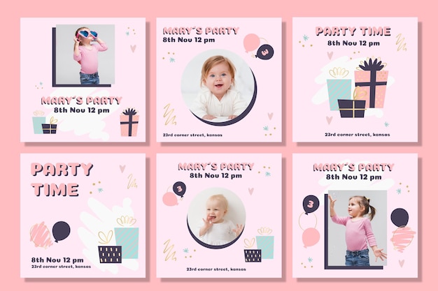 Children's birthday instagram post set