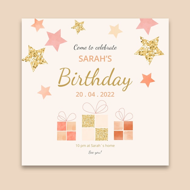 Children's birthday square flyer template