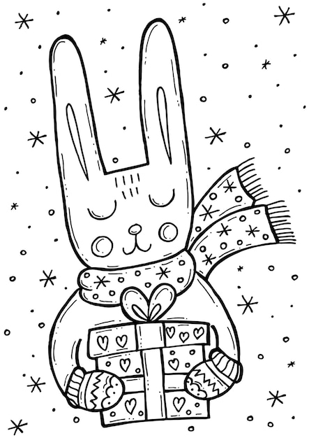 Children's coloring book. Hand-drawn doodle winter vector illustration. Merry Christmas.