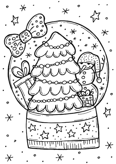 Children's coloring book. Hand-drawn doodle winter vector illustration. Merry Christmas.