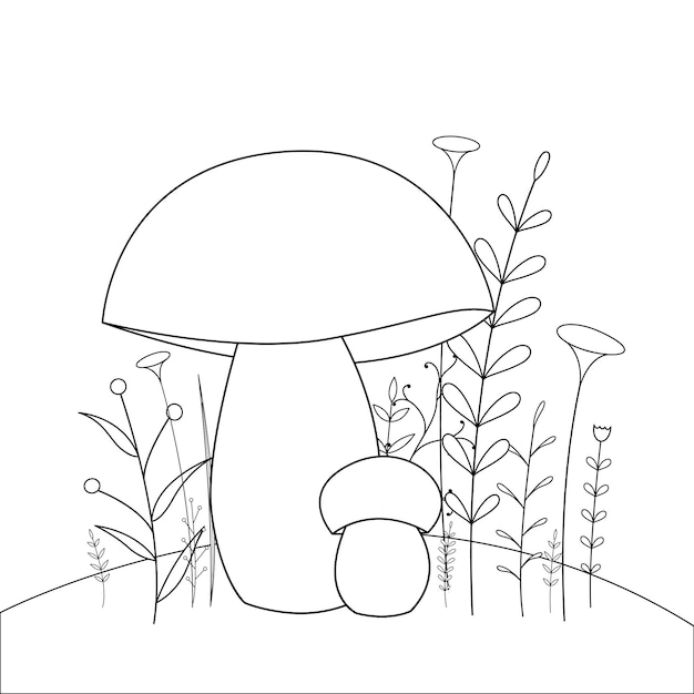 Children s coloring book with cartoon animals. Educational tasks for preschool children cute mushrooms.