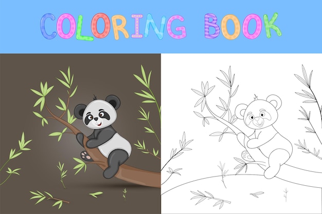 Children's coloring book with cartoon animals. Educational tasks for preschool children cute Panda.