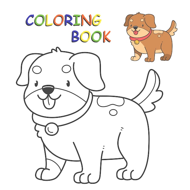 Children's coloring book with a puppy Coloring page with cute cartoon dog Vector illustration