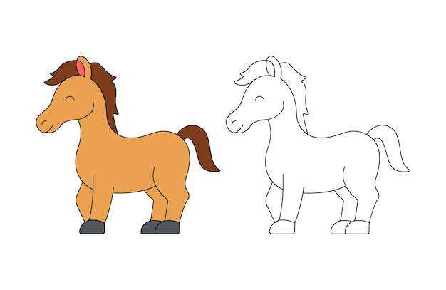 Children's coloring illustration with horse vector template