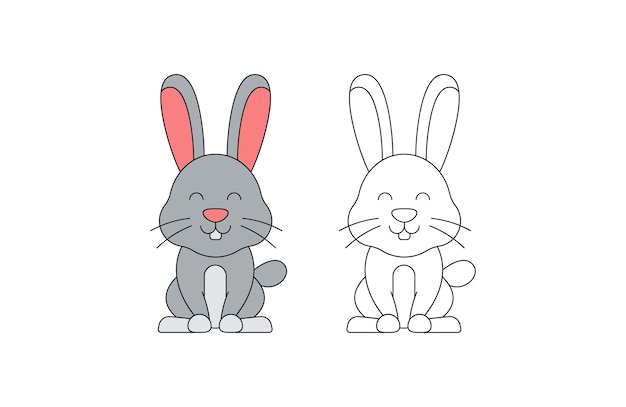 Children's coloring illustration with rabbit vector template