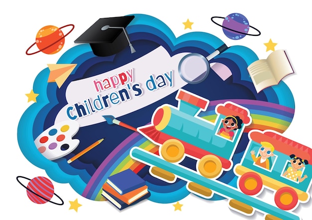 children's day banner world children's day background and kid's object