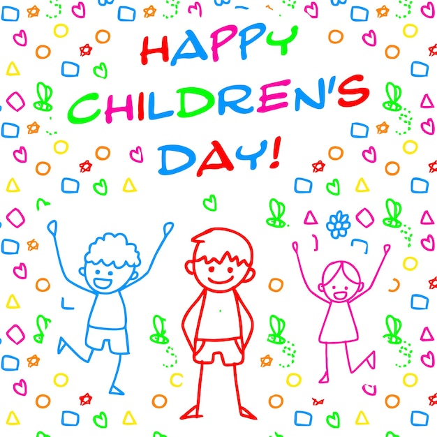 Children's day colorful drawing written with colorful markers