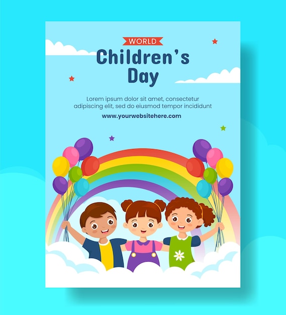 Children's Day Vertical Poster Flat Cartoon Hand Drawn Templates Background Illustration