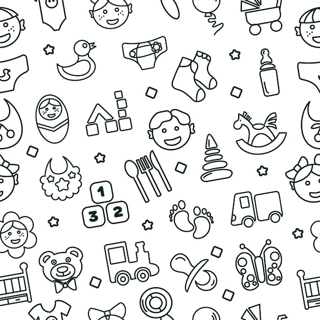 Children's drawings vector seamless pattern