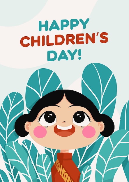 Children's International Day with the text happy children's day with kid cartoon character vector