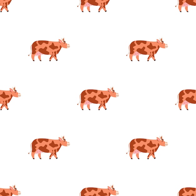 Children s seamless pattern with a cow on white background