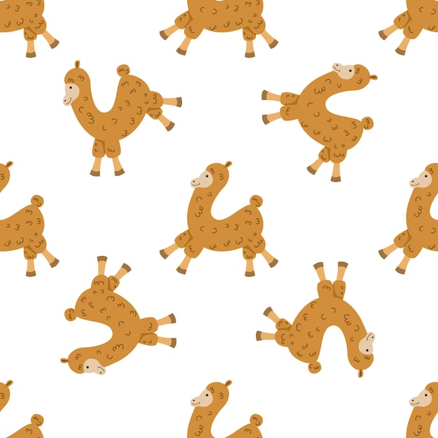 Children s seamless pattern with a llama on white background