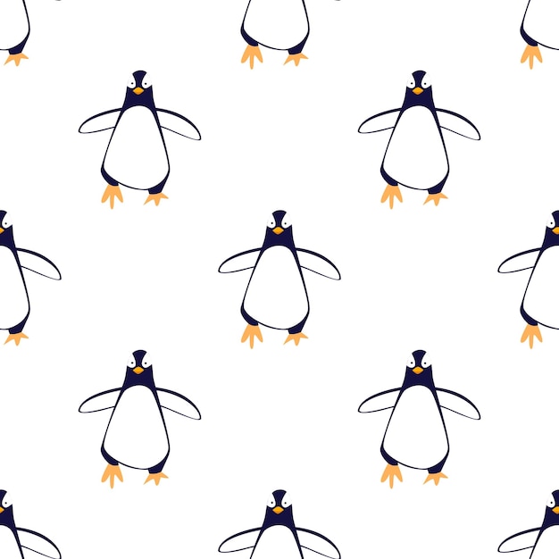 Children s seamless pattern with a penguin on white background