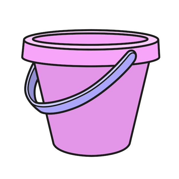 Children's toy pink bucket for playing in the sandbox color variation for coloring page on white background