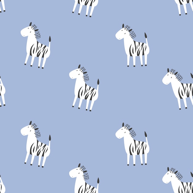 Children's vector seamless pattern with zebras. Doodle style