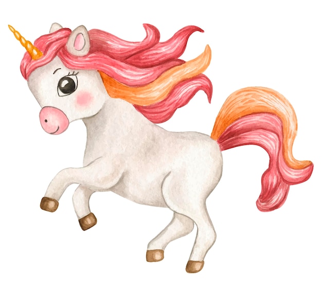 Children's watercolor illustration of a unicorn