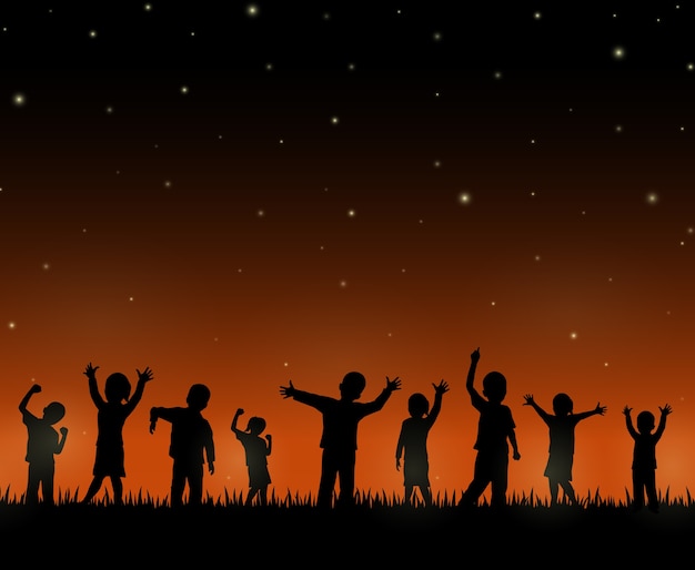 Children silhouette on the night background