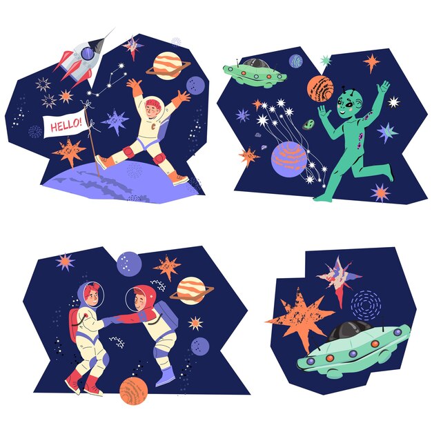 Vector children space adventures vector illustration on a white background